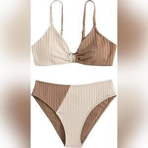 NWOT OYOANGLE 2 Piece Girl's Colorblock Rink Linked Bikini Swimsuit, 8-9 Years